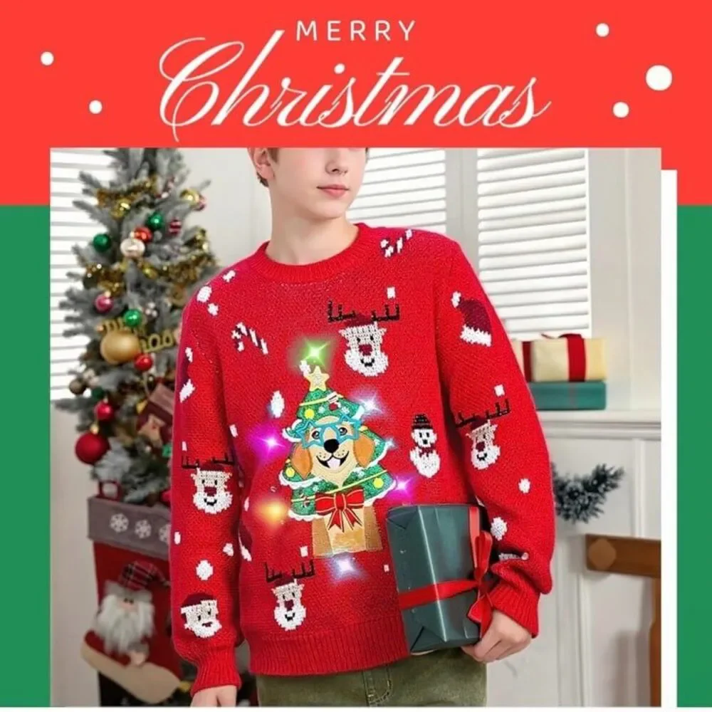 Unisex Kids Light Up Ugly Christmas Sweater  Funny Holiday Pullover - Cute NWT